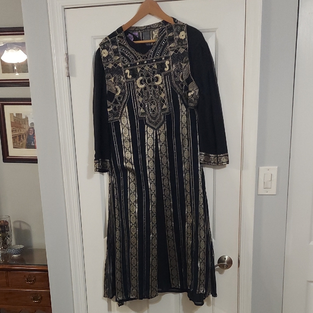 Black And Gold Embroidered Tunic And Pants